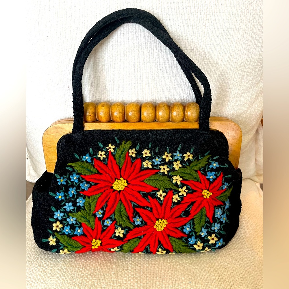 Vintage embroidered wool purse